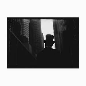 Untitled #21, Mans Hat and Skyscrapers From New York, Black and White Photo, 2018