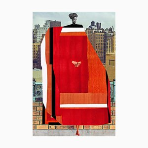 Plaque No. 197, Abstrait, Collage, Rouge, Grande Taille