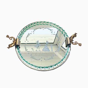 Italienisches Tablett aus geätztem Spiegelglas & Messing von Barovier & Toso, 1950er