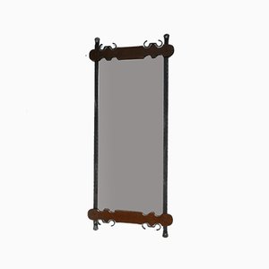 Mid-Century Belgian Brutalist Iron & Wood Mirror