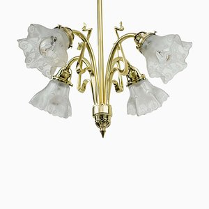 Art Nouveau Chandelier with Original Glass, 1908s