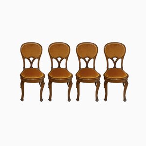 Art Nouveau Liberty Walnut Chairs, Set of 4