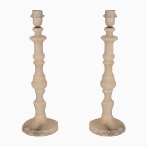 Spanish Alabaster Twisted Column Lamps, 1940s, Set of 2