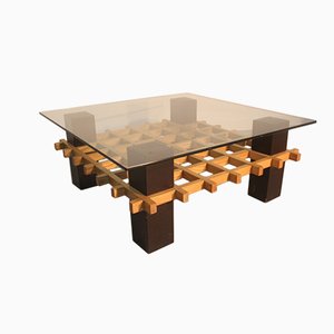 Minimalist Italian Wood and Glass Coffee Table, 1970s