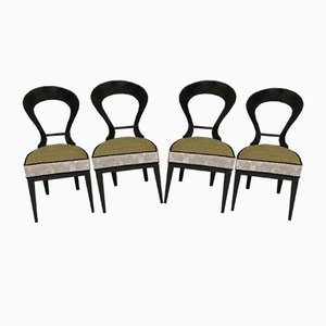 Biedermeier Black Wood & Green Velvet Chairs, 1830s, Set of 4