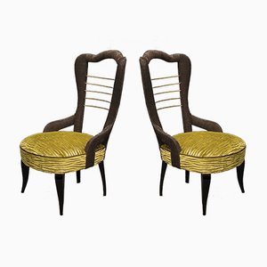 Chaises en Velours Vert et Laiton, Italie, 1950s, Set de 2