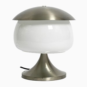 Große Italienische Vintage Space Age Tischlampe aus Massivem Aluminium & Glas