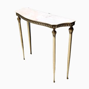 Mid-Century Italian Console with Portuguese Pink Marble Top & Brass Frame