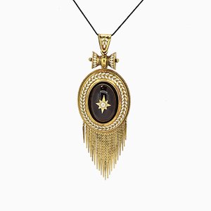 Victorian Gold, Garnet Cabochon & Enamel Decoration Necklace Pendant, 1860