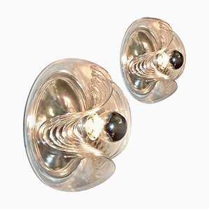 Appliques Murales en Verre Transparent par Peill Putzler pour Koch & Lowy, 1970, Set de 2