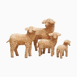 Vintage Folk Art Sheeps, Set of 4