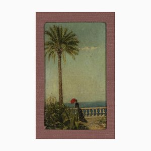 Inconnu, Terrasse sur la Mer, Peinture à l'Huile sur Panneau, 19ème Siècle
