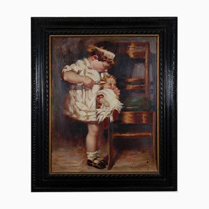 Unknown, Child and Doll, Oil Painting on Canvas, Early 20th Century