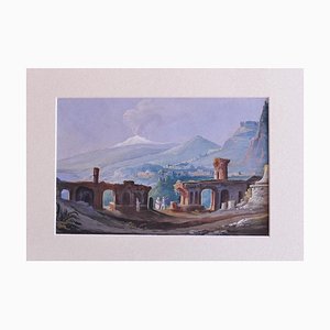 Unknown, Sicilian Landscape with Aetna Non the Background, Gouache, Early 20th Century