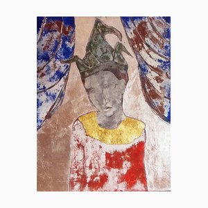 Harlequins Golden Collar, Pintura figurativa contemporánea de técnica mixta, 2013