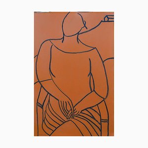 Figura mono naranja, pintura figurativa contemporánea de técnica mixta de John Emanuel