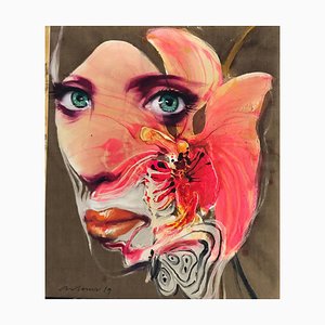Femme Orchidée, Peinture à l'Huile Contemporaine, 2019