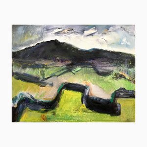 Paisaje amurallado, pintura de paisaje expresionista abstracta galesa contemporánea, 2020