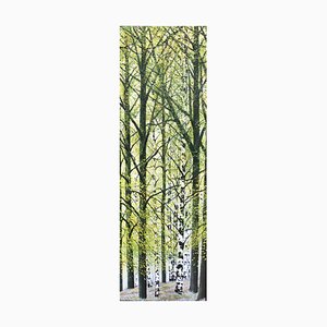 Spring Birches, Pintura al óleo contemporánea de paisaje, 2020