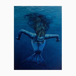 Mermaid Drifting, Pintura al óleo figurativa contemporánea, 2015