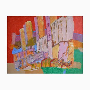 City Skyline, Peinture Expressionniste Abstraite Contemporaine, 1990