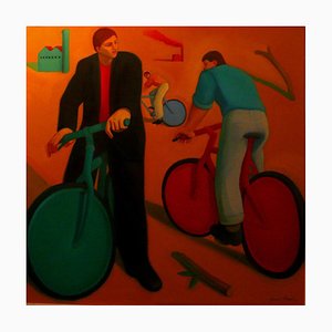 Chromatic Bicycles, Contemporary Figurative Oil Painting, 2018