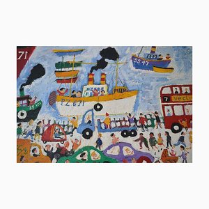 The Wharf, St Ives : Peinture à l'Huile Art Brut Contemporain, 2000