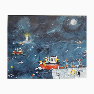 A Boat Called Hope, pittura naif contemporanea, 2020