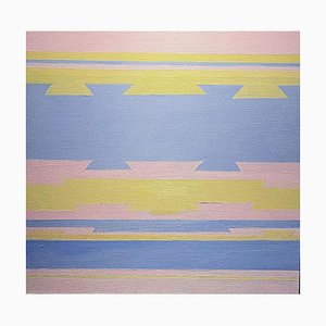 Pintura al óleo abstracta contemporánea, azul y rosa sin título, 2020