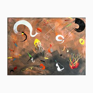 Music and Fire, Contemporary Abstract Mixed Media Painting, 2019