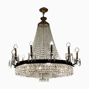 Mid-Century Italian Empire Style Crystal & Gilt Bronze Chandelier