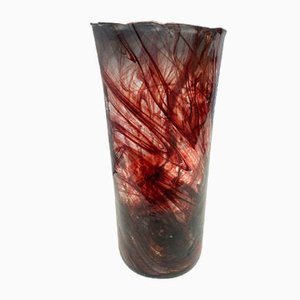 Red & Blue Roller Vase by Serge Mansau for Murano, 1992
