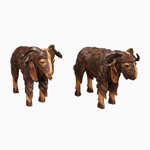 Scottish Rams in Polychrome Wood, 19th Century, Set of 2
