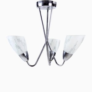 Czechoslovakian Brussels Style Chrome & Glass Ceiling Lamp, 1960s