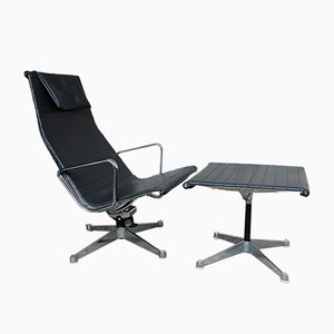 Aluminium EA 124 Lounge Chair & EA 125 Ottoman by Charles & Ray Eames for Herman Miller, 1960s, Set of 2