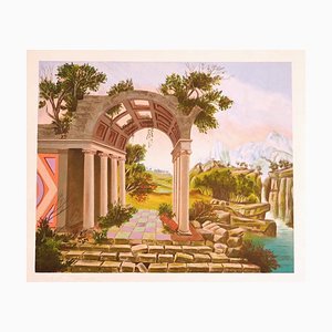 Landscape with Ruins - Original Lithograph - Late 20th Century