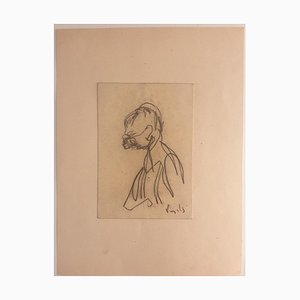 Antonio Vangelli - Portrait - Dessin au Plume Original sur Papier - 1940s