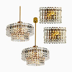 Gold-Plated Crystal Glass Chandeliers for Interna, 1960, Set of 4
