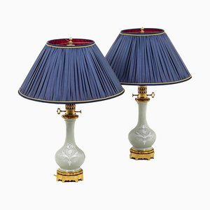 Lamps in Celadon Porcelain, 1880s, Set of 2