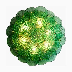 Lampe Disque en Verre Soufflé Texturé Vert Emeraude de Murano