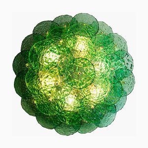 Murano Smaragdgrüne Mundgeblasene Scheibenförmige Glas Lampe