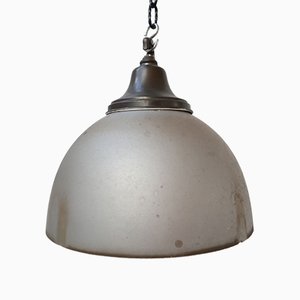 Grande Lampe à Suspension Réflecteur Antique en Verre Mercuré