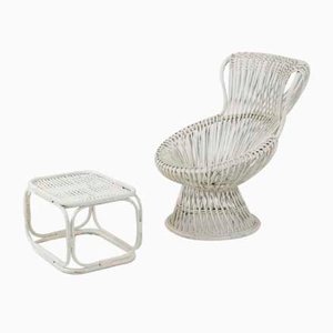 Indian Rush Model Margherita Armchair with Footstool by Franco Albini, 1950s, Set of 2