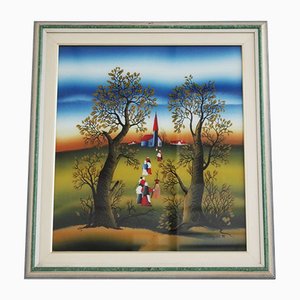 Peintures à l'Huile sur Toile par Mugosa Naif, 1991, Set de 3