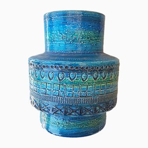Italienische Blaue Rimini Vase von Bitossi, 1960er