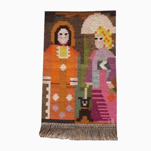 Vintage Colorful Handwoven Woollen Weft & Linen Warp Promenad Wall Tapestry by Ingegerd Silow for Eric Ewers AB