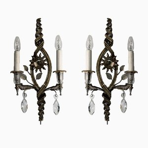 Lampade da parete Maison Bagués placcate in argento, anni '30, set di 2