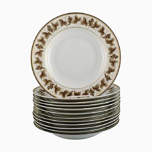 Limoges Porcelain Deep Plates with Hand-Painted Grapevines, Set of 12