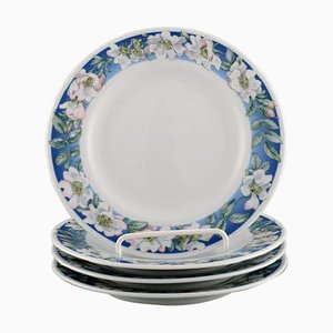 Piatti Royal White Rose con bordo bianco e fiori bianchi, Danimarca, set di 4