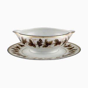 Saucière sur Pied en Porcelaine avec Vignes Peintes à la Main, Set de 2